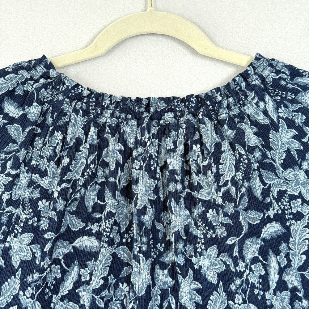 Faherty Top Womens Small Emery Blouse Blue Esna Floral Peasant Relaxed Smocked - Picture 6 of 11